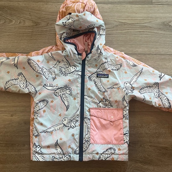 Patagonia Reversible Hooded Jacket Light Pink Owl 3T - Picture 8 of 12